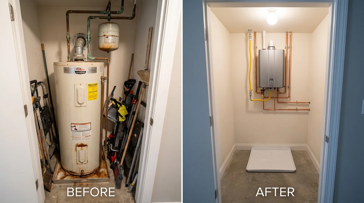 Tank water heater versus wall-mounted tankless unit comparison for Delphos, OH homeowners